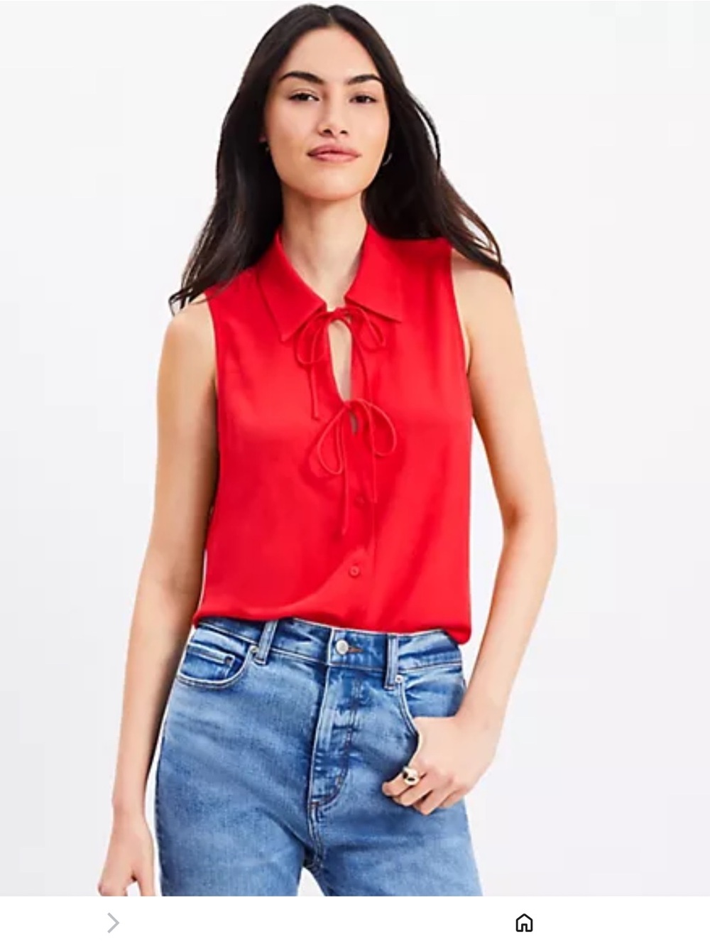 LOFT Red Sleeveless Tie-Neck Button Front Blouse